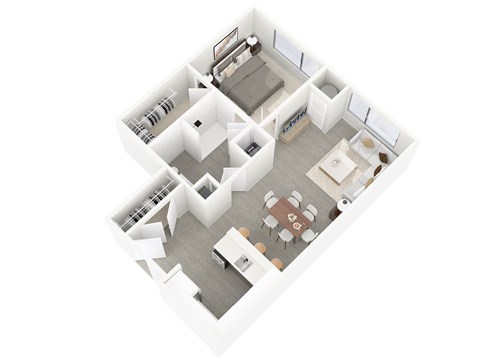 Floor plan for 1 bed, 1 bath, 679 sqft